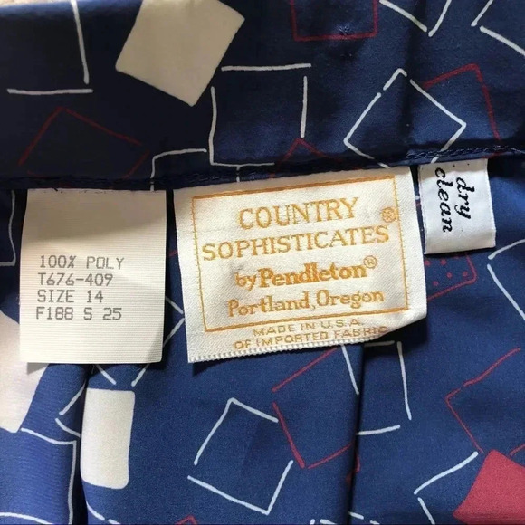 Vintage MCM 𝅺Pendleton blue retro geometric flair skirt size L - Picture 5 of 11